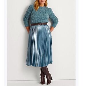 Lauren Ralph Lauren Metallic Blue Pleated Midi Skirt
